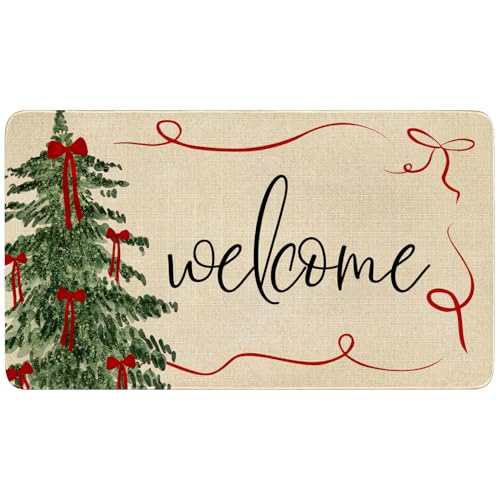Merry Christmas Door Mat Outdoorfor for Front Door,Bow Xmas Tree Outside Holiday Welcome Doormat,Winter Floor Rug for Porch Entrance Farmhouse Decor 30" x 17" - color: 2025 Christmas Doormat 3