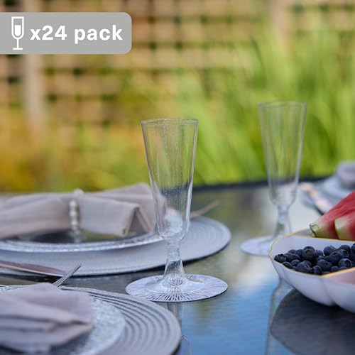 MATANA 24 Plastic Champagne Flutes Silver Glitter 5oz - Reusable Toasting Glasses, Cocktail Prosecco Glasses for Weddings, Birthdays, Christmas, BBQ, Parties - color: Silver Glitter, size: 24 Pack