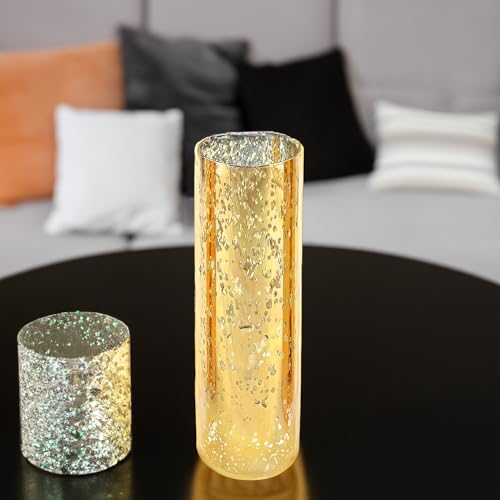 WGVI Hurricane Candle Holder Sleeve, W: 3", Ht: 10", Gold Speckled Glass Cylinder Open Both Ends, Chimney Tube Shade, 2 Pieces - color: Gold Speckle, size: 3x10"H