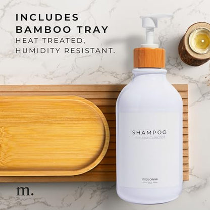 MaisoNovo Soap Dispenser Bathroom Set of 2-16.9 oz Bathroom Soap Dispenser Set - White Plastic Bottles x 2 with White Bamboo Pumps & Tray - color: Plastic White Bottles/ White Bamboo Pumps