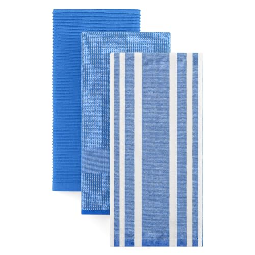Homaxy Cotton 380 GSM Premium Kitchen Towels, 18"x 28", 3 Pack, Blueberry | Soft and Absorbent Terry Dish Towels, Multipurpose Tea Towel Set with Hanging Loop, 3 Styles Kitchen Hand Towels - color: Blueberry, size: 18" X 28" - 3 Pack