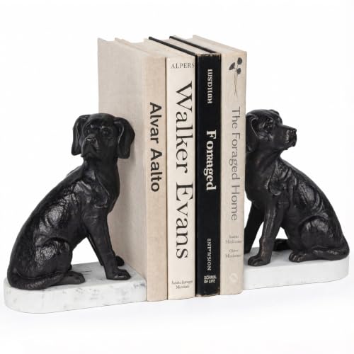 Decorative Bookends for Shelves, Dog Book Ends for Heavy Books, Labrador Retriever Statues Bookends for Heavy Books with Anti-Slip Base Book Holders for Home Office Decor (Black) - color: Black