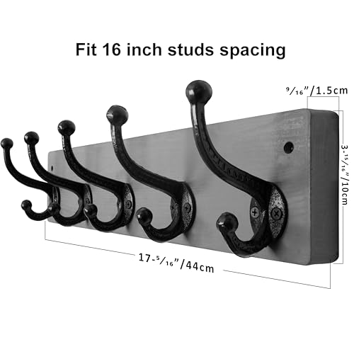 WEBI Rustic Coat Rack Wall Mount,5 Cast Iron Coat Hooks Wall Mounted,Heavy Duty Wall Coat Hanger Hooks for Hanging Coats,Clothes,Gray,2 Packs - color: Gray, size: 17 Inch(2 Packs)