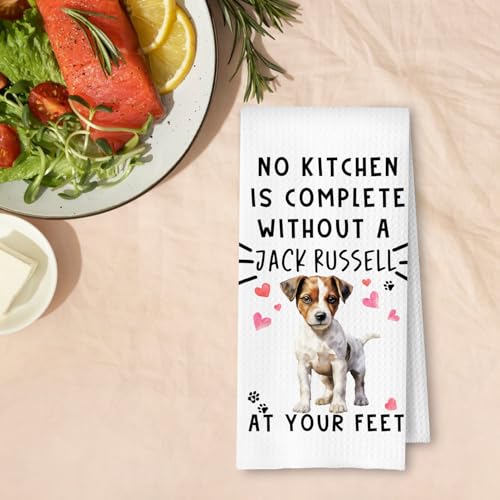 Jack Russell Funny Dog Kitchen Towels - A Kitchen is Not Complete Without A Jack Russell Waffle Weave Hand Towels for Bathroom for Home,Dog Lovers Gift,16×24 Inch - color: Jack Russell at Your Feet