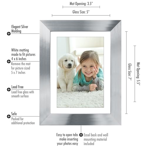 Americanflat 5x7 Picture Frame with Polished Clear Glass - Set of 2 - Use as 4x6 Frame with Mat or Display 5x7 Photo Without Mat - Signature Collection - Photo Frames for Tabletop or Wall - Silver | Engineered Wood construction, wall or tabletop display w