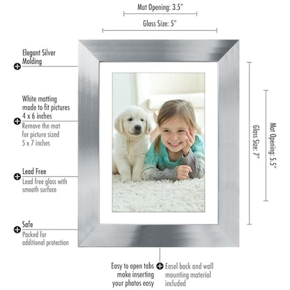 Americanflat 5x7 Picture Frame with Polished Clear Glass - Set of 2 - Use as 4x6 Frame with Mat or Display 5x7 Photo Without Mat - Signature Collection - Photo Frames for Tabletop or Wall - Silver | Engineered Wood construction, wall or tabletop display w