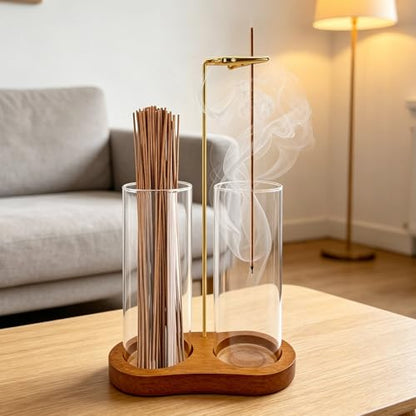 2-in-1 Incense Holder for Sticks: Incense Burner with Ash Catcher | Burner Holder for Home Room House Office Apartment Decor - Wooden Decorations Accessories for Meditation Yoga Spa
