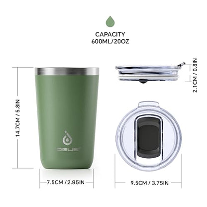 Ideus 20 oz Tumbler, Travel Coffee Mug with Splash Proof Sliding Lid, Double Wall Stainless Steel Vacuum Insulated Coffee Mug for Home and Office, Keep Beverages Hot or Cold, Avocado Green - color: Avocado Green
