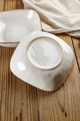 famiware Pasta Bowls Set of 4, Square 8" Serving Bowl, Cappuccino White | Microwave & Dishwasher Safe, Lead-free and Cadmium-free, Stoneware Scratch Resistant Plates Bowls, Serving Bowls - color: Cappuccino White