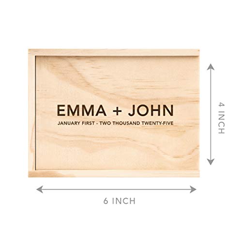 Koyal Wholesale Custom Engraved Minimal Couple Names Wedding Keepsake Box, 4 x 6 -inch, Custom Date, Natural Wood Keepsake Box with Lid, Gift for Him & Her Photo Album Memory Gift Box - color: Minimal Couple Names
