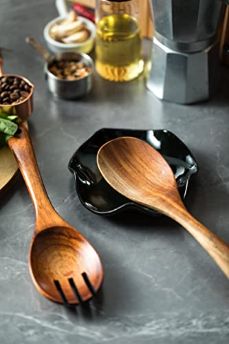 Miamolo Black Spoon Rest for Stove Top, Holds Multiple Utensils, Drip-Free | 5.3" Ceramic Spoon Holder, Heat Resistant | Keep Kitchen Counter Clutter-Free | Cute Spatula Holder Dishwasher Safe, Black - color: Black