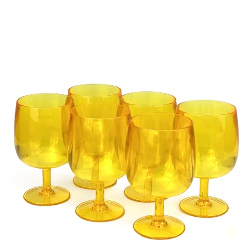 Yalin Set of 6 Unbreakable 12 oz Acrylic Plastic Wine and Water Tumbler Stackable Goblets. (Yellow, 12 oz) - color: Yellow, size: 12 oz