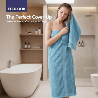 ecolook Ultra Soft 6-Piece Towel Set, 100% Cotton | Lighter Weight, Quick Dry, Highly Absorbent, 2 Bath, 2 Hand, 2 Washcloths, Perfect for Bathroom, Blue - color: Blue
