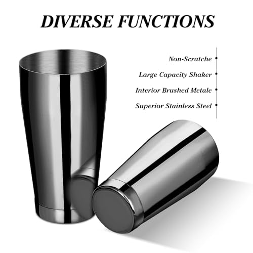 8 Pcs Cocktail Shaker Boston Shaker Set Professional Bartender Kit Bar Stainless Steel Drink Shaker Bartending Martini Tin with 18oz & 28oz Mixed Alcohol Tool for Beginner(Black) - color: Black