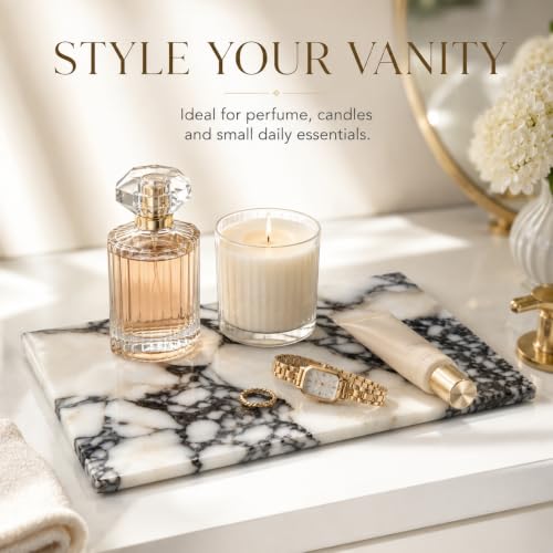 Calacatta Viola Marble Vanity Tray, 12 x 6 Inch | Natural marble for perfume, soap dispensers, jewelry, keys and candles; flat rimless 11.8 x 5.9 in tray, one piece included. - color: Slap 30x15cm