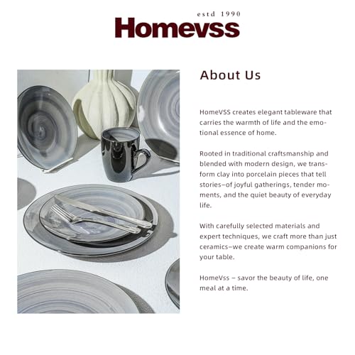 HomeVss, Sonoma Stoneware Dinnerware Set, Outside Black + Inside Hand Painting Color (16pc Set, Grey) - color: Gray