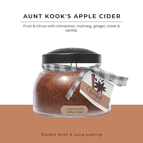 A Cheerful Giver - Aunt Kook's Apple Cider Mama Scented Glass Jar Candle (22oz) with Lid & True to Life Fragrance Made in USA - size: 22 oz