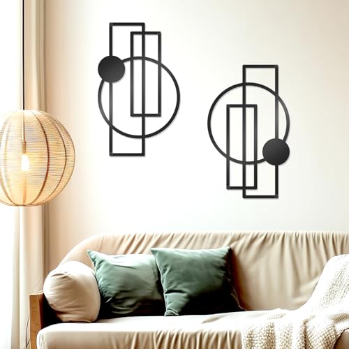 OYEFLY 2 Pcs Metal Abstract Wall Art,Modern Geometric Decor (Black, style 1)