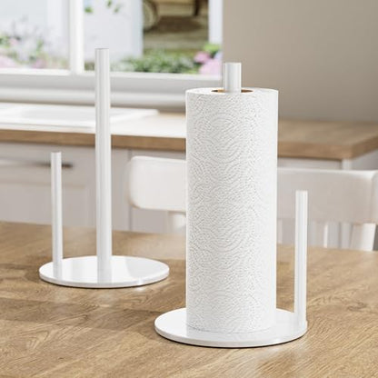 Paper Towel Holder White Stainless Steel Kitchen Countertop Roll Organizer | Standing Paper Towel Holders Roll Dispenser Simple White Weighted Base - color: White