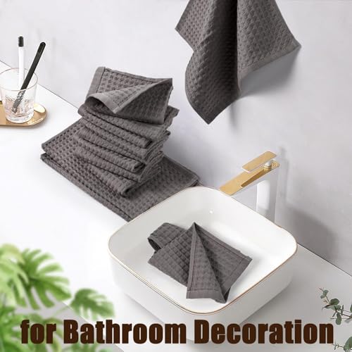 Cleanbear Waffle Washcloths 12 Pack - Cotton, Lightweight, 13” x 13” (Gray) | Soft Absorbent and Quick-Drying Wash Cloths for Face, Body, Bathroom, Kitchen, Gym - color: Gray