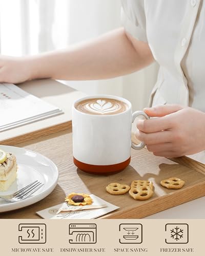 MALACASA 12oz Ceramic Coffee Mugs Set of 4, Stackable Coffee Cups with Straight-Sided Design, Mugs for Coffee, Latte, Tea, Hot Chocolate, Cappuccino and Cocoa, Microwave & Dishwasher Safe, Khaki White - color: Straight-Khaki White, size: 12 Oz