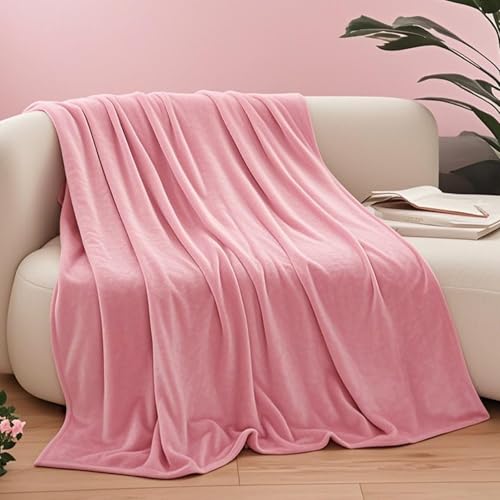 Twin Fleece Blankets for Women, Silky Flannel Fuzzy Blanket for All Season, Cozy Lightweight Blanket for Couch, Bed, Sofa, 60" x 80", Pink, Twin - color: Pink, size: Twin