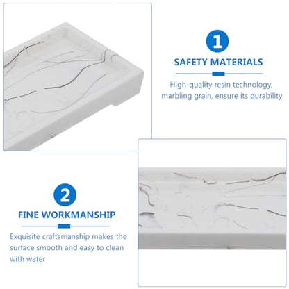 Marble Design Synthetic Vanity Tray for Bathroom Storage, White Cosmetic Organizer and Jewelry Holder, Home Washstand Storage Plate for Toiletries and Accessories
