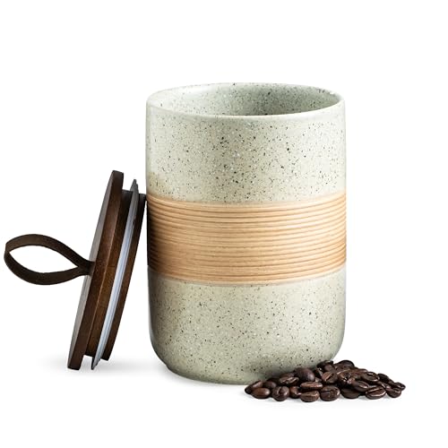 Miamolo Coffee Container, Kitchen Coffee Canister with Lid for Countertop | Decorative Jar with Airtight Lid, Wood Top for Grounds Beans | Coffee Accessories, Farmhouse Kitchen Decor | Beige & 28 fl.oz - color: Beige, size: 28 fl.oz