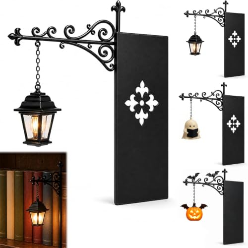 Library Lantern Mini Bookshelf Lamp, Vintage Led Miniature Hanging Lantern for Bookshelf, Wireless Book Nook Lamp with Bookends Decorative, for Home Library, Study and Reading Corner (1Pc-A) - color: 1Pc-A