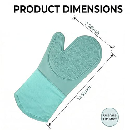 Silicone Oven Mitts 2-Pack, 13.5" Heat Resistant 500F, Non-Slip BPA-Free with Soft Cotton Lining, Kitchen Gloves for Baking, Cooking, BBQ & Grilling（Blue） - color: Green