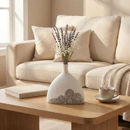 White Ceramic Vase, Speckled Bottom Bud Vase for Shelf Decor | Matte vase for shelf, table, entryway and bathroom styling