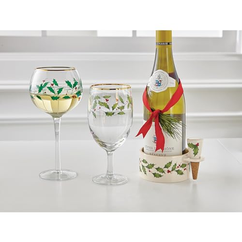 Lenox 870006 Hosting The Holidays Wine Coaster & Stopper Set, Christmas Theme - style: Wine Coaster & Stopper