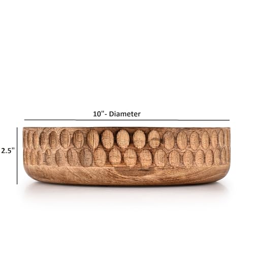 Kimona Decorative Bowl Mango Wood Centerpiece Decor Wood Bowl Key Decorative Centerpiece Bowl (10" X 10" X 2.5")