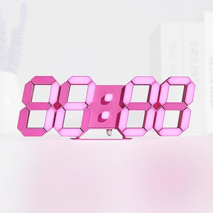 Pink LED Clock 3D Wall Clock 9.7" Table Clock for Living Room Modern Digital Clock for Bedroom Aesthetic Bedside Desk Clock with Remote/Dimming/12/24H/Temp/Alarm Clock/Date - color: 9.7in Pink Clock-pink Light
