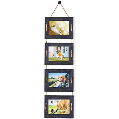 DLQuarts 5x7 Hanging Picture Frames Collage Wall Decor, 4-Opening, 3.5x5 With Mat or 5x7 Without Mat, Rustic Solid Wood Multi Picture Frames for Family, 1 Pack, Weathered Black - color: Weathered Black, size: 5x7-1 Pack