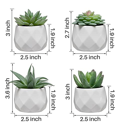 CADNLY Fake Succulent Plant Set - Artificial Plants for Women Desk - Realistic Faux Succulents in Ceramic Pots - Mini Green Decor for Bedroom Bathroom Office Shelf 4 Pack