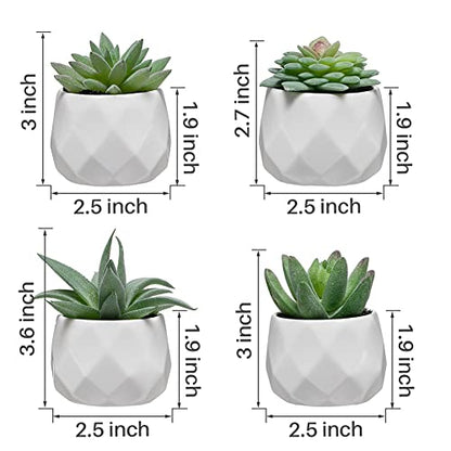 CADNLY Fake Succulent Plant Set - Artificial Plants for Women Desk - Realistic Faux Succulents in Ceramic Pots - Mini Green Decor for Bedroom Bathroom Office Shelf 4 Pack