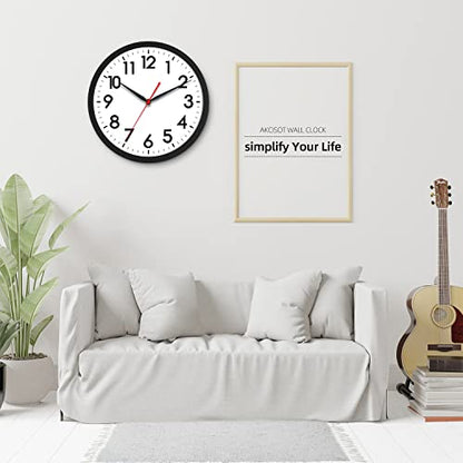 AKCISOT 10 Inch Wall Clock, Silent Battery Operated Analog Clock, Black | Classroom | Kitchen | Office | Easy to Read Numbers | Garage - color: A_black, size: 10 Inch