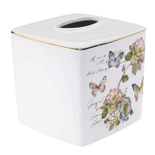 Avanti Linens - Tissue Box Cover, Floral Home Decor, Butterfly Garden - size: Tissue Box Cover