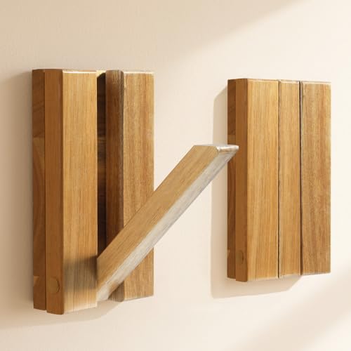 2 Pcs Folding Wall Hooks, Vintage Wooden Wall Hooks Heavy Duty for Hanging Hats, Towels & Bags – Space-Saving Sleek Design, Blending Modern & Rustic Styles