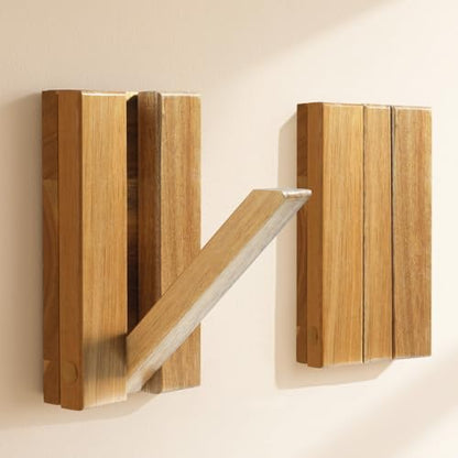 2 Pcs Folding Wall Hooks, Vintage Wooden Wall Hooks Heavy Duty for Hanging Hats, Towels & Bags – Space-Saving Sleek Design, Blending Modern & Rustic Styles