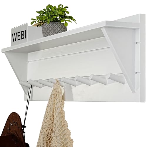 WEBI Coat Rack Wall Mount with Shelf,8 Peg Hooks,34" Long Entryway Wall Shelf with Hooks Underneath for Hanging Coats,Caps,Jacket,Clothes,White - color: White, size: 34 Inch