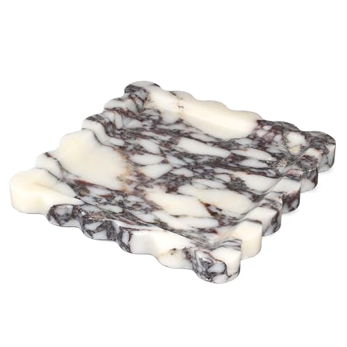 Calacatta Viola Marble Tray, Scalloped Coffee Table Tray Decor - 8" | Natural Handcrafted Marble Decorative Tray with Anti-Slip Base. Vintage Square Bathroom Tray for Perfume, Vanity and Kitchen - color: Calacatta Viola