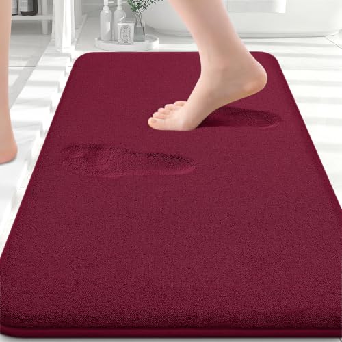 Smiry Memory Foam Bath Mat 30x20, Extra Soft Absorbent Bathroom Rugs | Burgundy Quick Dry, Machine Washable Bath Mats for Bathroom, Shower, Tub and Home Decor Accessories - color: Burgundy, size: 30'' X 20''