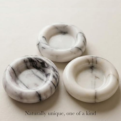 Small Marble Tray, Natural Stone Jewelry Dish & Trinket Dish, 4.3 Inch Round Marble Ring Dish for Keys, Bathroom Vanity, Nightstand, Entryway, Gray White - color: Gray White