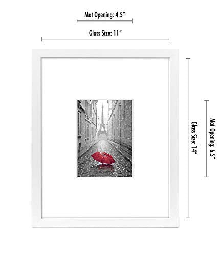 Americanflat 11x14 Picture Frame with Shatter-Resistant Glass - Use as 5x7 Frame with Mat or Display 11x14 Photo Without Mat - Signature Collection - Picture Frames for Wall Display - White | Shatter-resistant glass, hangs vertical or horizontal, sawtooth