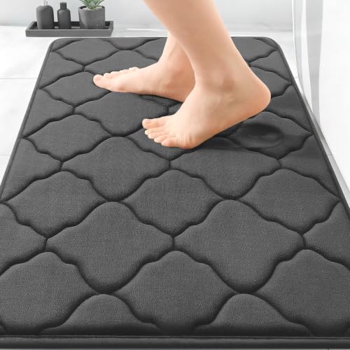 OLANLY Memory Foam Bath Mat Rug 36x24, Ultra Soft and Absorbent Bathroom Rugs, Non-Slip, Comfortable, Machine Washable Bath Carpet for Bathroom Floor, Tub, Shower and Home Decor Accessories, Black - color: Black, size: 36" X 24"