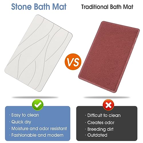 Veeloim Stone Bath Mat Diatomaceous Earth Shower Mat Non-Slip Super Absorbent Diatomite Stone Bath Mats for Bathroom Floor Quick Drying Natural Easy to Clean(23.6''×15.4" White) | Fast Drying, Super Absorbent, Sustainable Material, Non-Slip, Easy Maintena