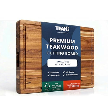 Teakhaus Carving Board with Juice Groove - Small (S) Teak Wood Cutting Board 16”L x 12”W x 1.5” Thick - Sustainably Harvested & FSC Certified - Knife Friendly with Beeswax Oil Finish - color: Cutting Board Only, size: Small (16 inch x 12 inch x 1.5 inch)