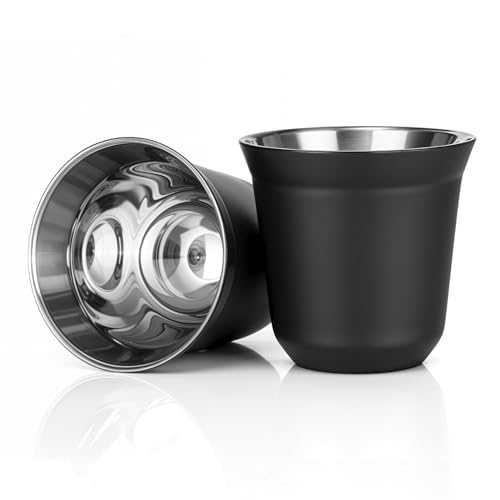 RECAPS 80ml Stainless Steel Espresso Cups Set (Black) | 2 Pack Double Wall 304 Stainless Steel Demitasse Cups 2.7oz,Black (Small Cup) - color: Black